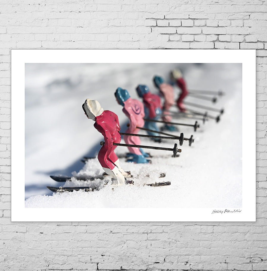 Pink Vintage Skiers by Hooey Mountain