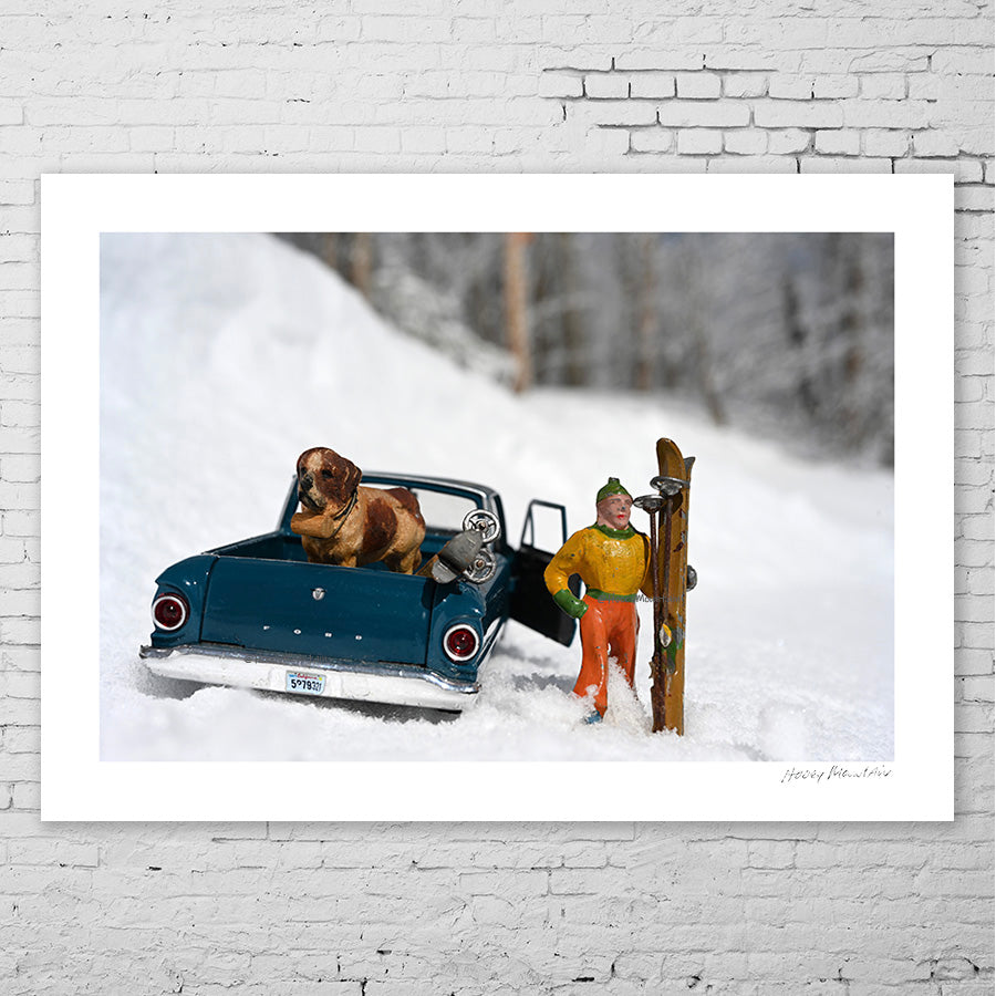 Toy Skiers with Dog and Truck by Hooey Mountain