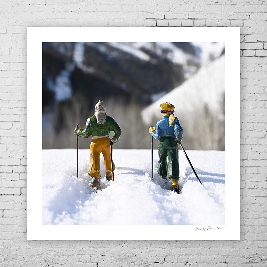 photo of two antique toy skiers by Hooey Mountain