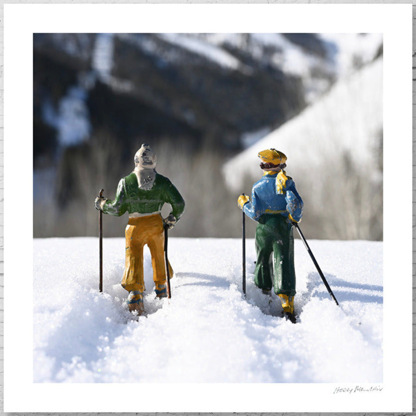 photo of two antique toy skiers by Hooey Mountain