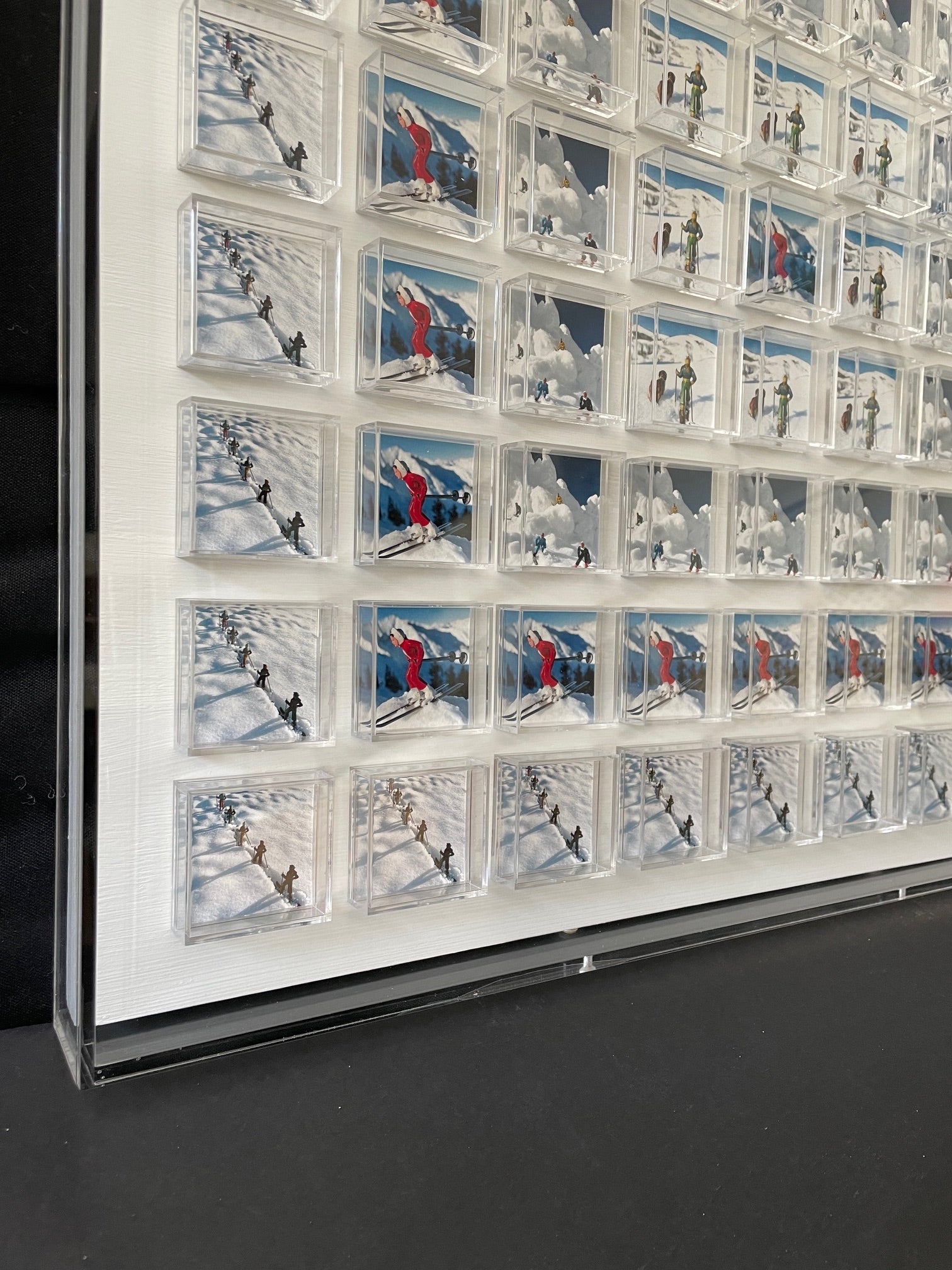details of skiers bubble square