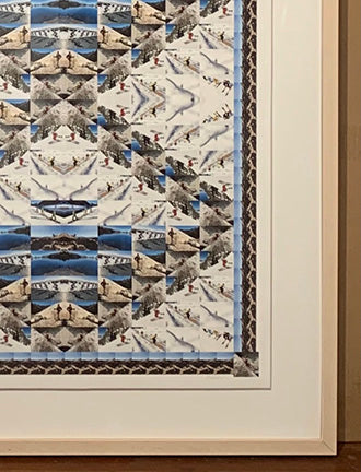 Detail shot of Hooey Mountain art floated in blond frame