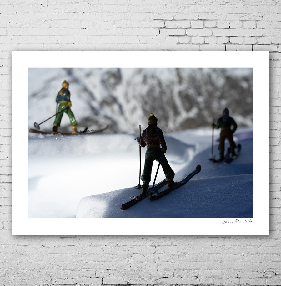 Hooey Mountain vintage toy skiers on a  glacier