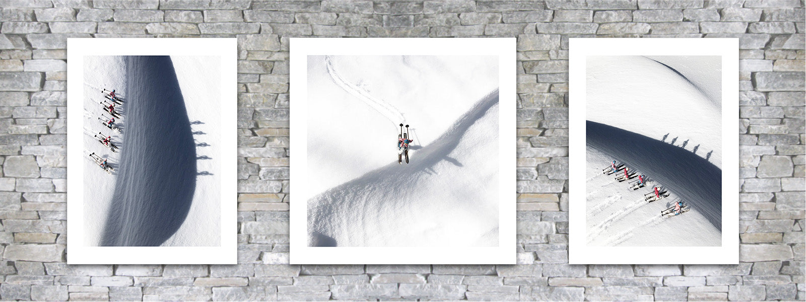 Pink Vintage toy skiers and their shadows. Photo by Hooey Mountain