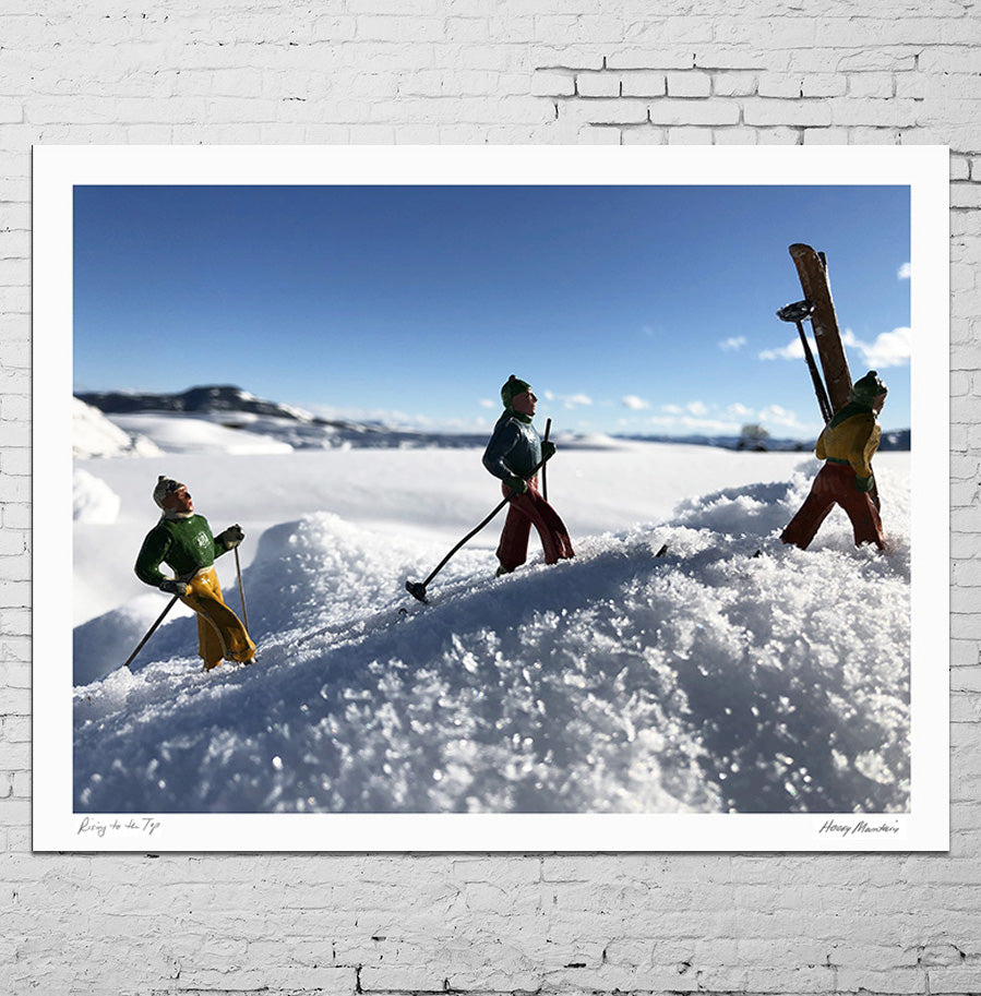 Photo of vintage toy backcountry skiers by Hooey Mountain