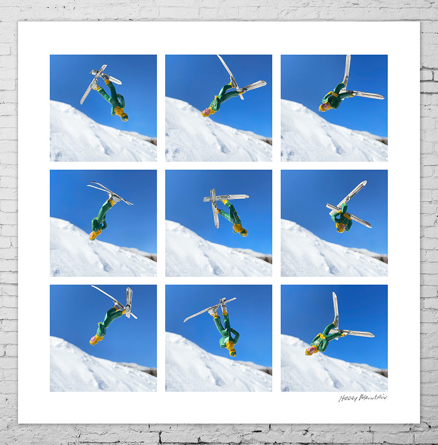 Grid of 9 Toy SKiers Flipping by Hooey Mountain