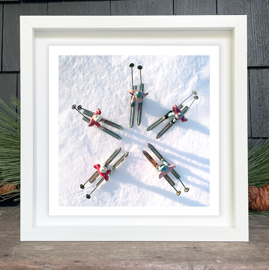 Hooey Mountain toy skiers in 12x12 frame = Pink toy skiers
