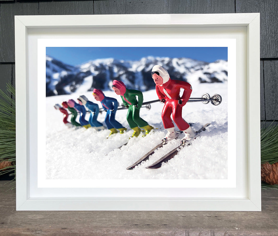 COlorful toy skiers by Hooey Mountain